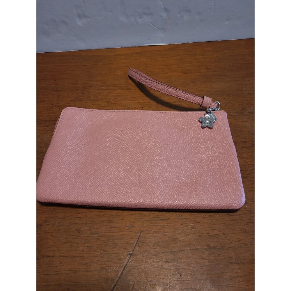 Coach Mountain Motif Corner Pink Wallet Leather Zip Wristlet Handbag